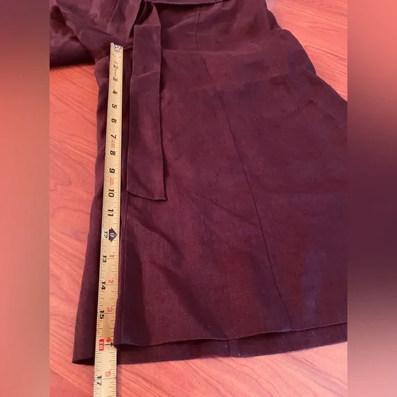 VTG Y2K 100% Linen Crop Pants Extra Wide Leg Gaucho Culottes Brown Belted Moda 4 - Picture 7 of 7